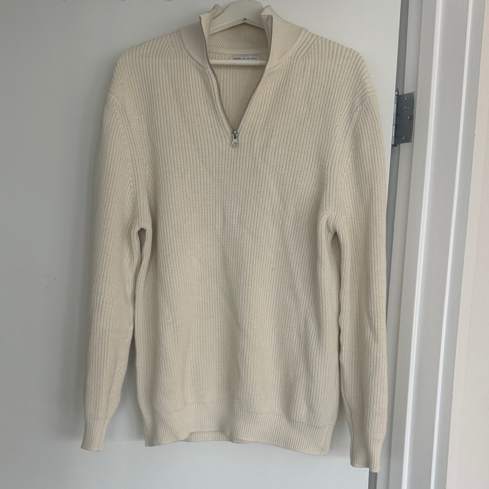 Zara men’s knit Cream Half-Zip Sweater